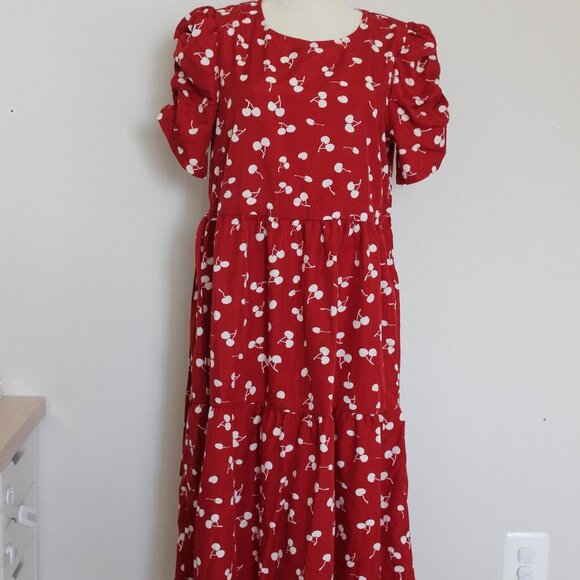 Dark Red Cherry Midi Dress - Picture 8 of 8